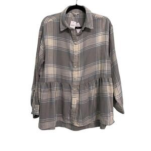 NWT American Eagle Baby Doll Cut Blue Buffalo Check Long Sleeve Flannel Top-XS